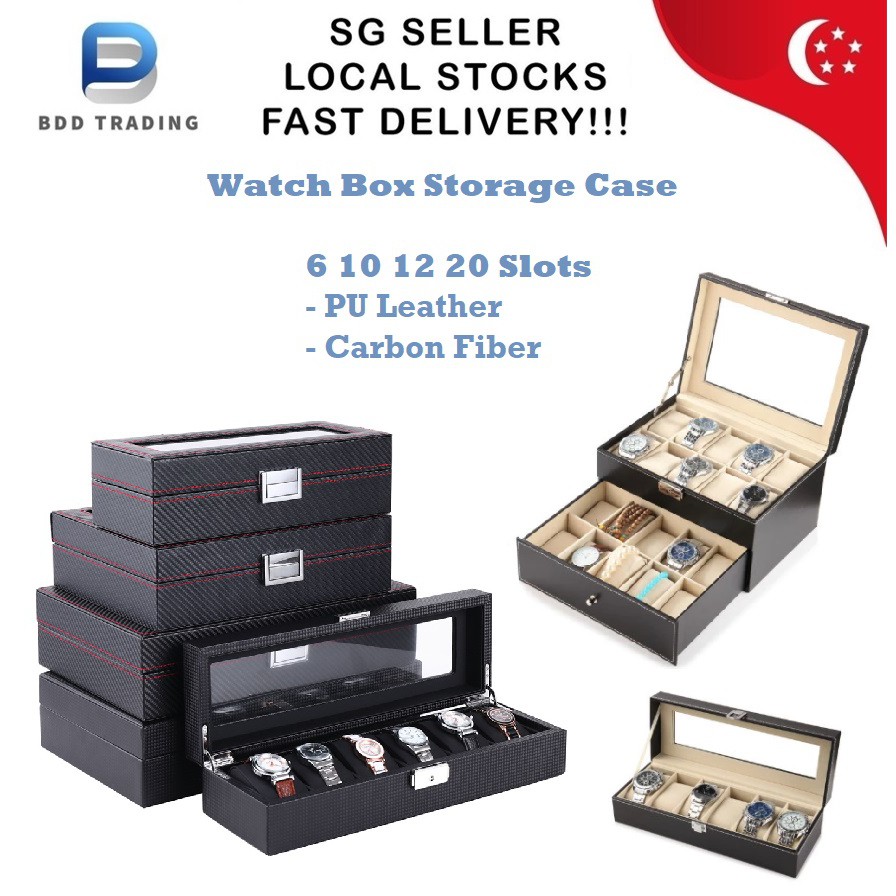 ?CHEAPEST!!!? Watch Box Storage Case - PU Leather Accessories Glass Top Jewelry Organizer 6 10 12 20 Slots Watchbox